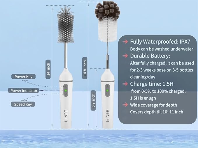 Electric Bottle Cleaner Pro 11 in 1 Baby Bottle Brush with Drying Rack Sponge Brush Silicon Brush Formula Mixer Nipple Brush Soap Dispenser Microfiber Cleaning Cloth Included