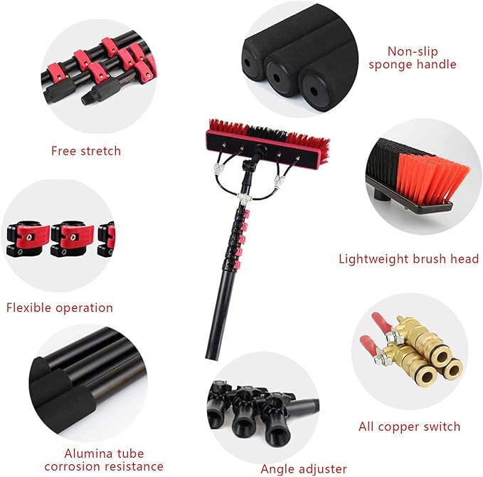 Window Cleaning Pole Cleaning Photovoltaic and Solar Panels Water Fed Pole Kit Rinse Bar Brush for Trucks Windows36FT/10.8M