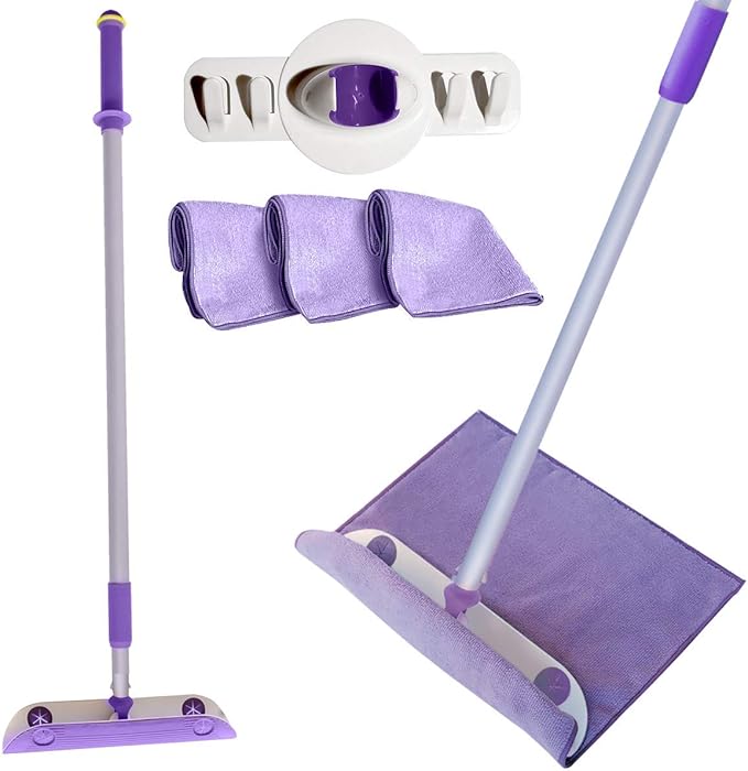 Powerizer: WonderWedgie Microfiber Mop Cleaning System - Mop for Floor Cleaning and More - Includes Raised Wedge Mop Head 3 Microfiber Cleaning Cloths Telescoping Pole and Wall Mount Organizer