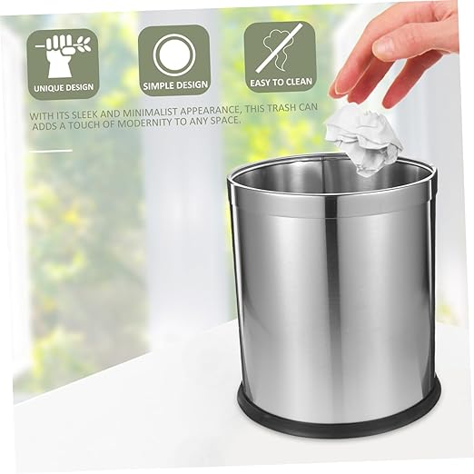 Stainless Steel Trash Bin for Home Opening Design Wastebasket for Kitchen Bathroom and Office Sleek and Simple Garbage Container for Everyday Use