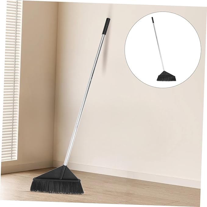 Baluue Stiff Bristle Broom for Home and Office Black Indoor Outdoor Sweeper Broom Long Handle Floor Cleaning Supplies