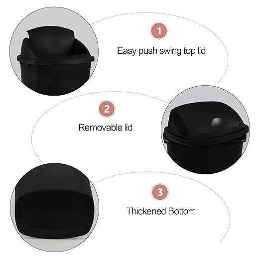 4-Pack 13 Gallon Waste Basket with Swing-Top Lid Black Garbage Bin Commercial Trash Can for Kitchen Outdoor Garage and School Fits 13 Gal Liners