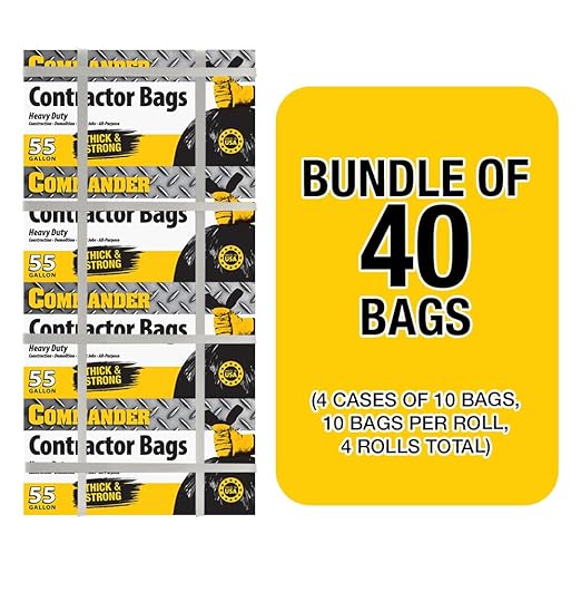 Commander 55 Gallon 3 MIL Heavy Duty Contractor Bags with Flap Ties - 36 x 52 - Pack of 40 - For Contractor Industrial &amp Outdoor