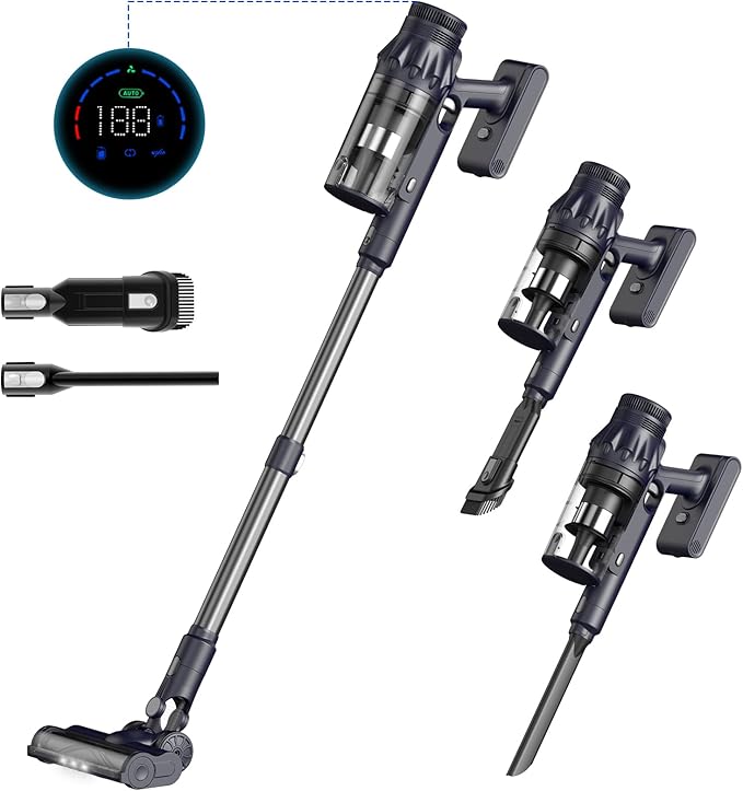 KKN Vacuum Cleaner - Lightweight Cordless Vacuum LED Headlights 450W 38Kpa Powerful Suction Stick Vacuum with Touch Screen Detachable Battery for Pet Hair Carpet Hardwood Floor Blue