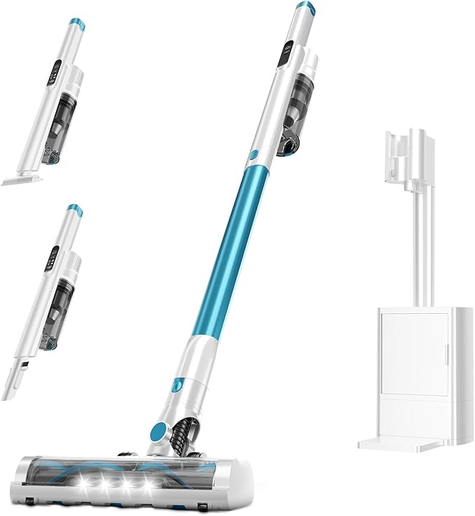 Cordless Stick Vacuum Cleaner with Auto Empty System Self-Charging Base Powerful Suction for Pet Hair on Carpet &amp Hardfloor Lightweight Anti-Tangled Handheld Vacuum HEPA Filtration Blue