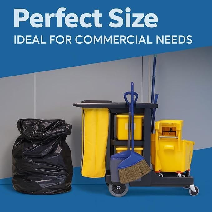 33 Gallon Trash Bags 33 x 39 Inch – 1.5 Mil Heavy Duty Black Can Liners 100 Count – Ideal for Kitchen Office Bathroom Industrial Commercial and Recycling Use