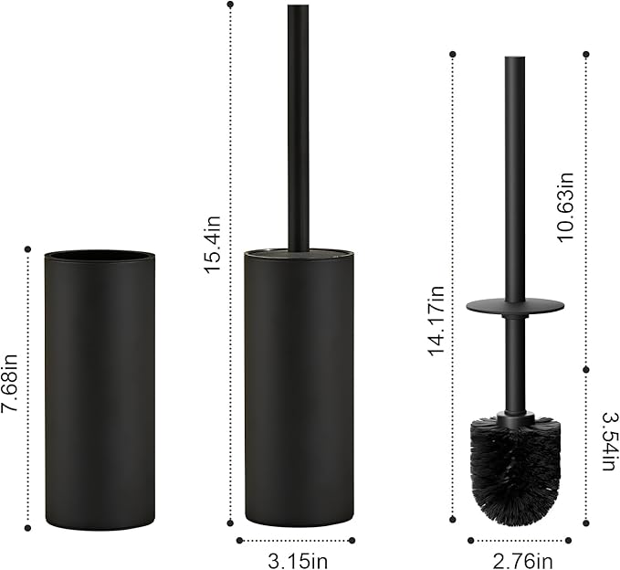 304 Stainless Steel Toilet Bowl Brush and Holder Set Circular Floor Toilet Brush Holder Long Handle Bathroom Heavy-Duty Cleaner High-End Cylinder Wall2 Brush Head (Black) YIGUANXIN