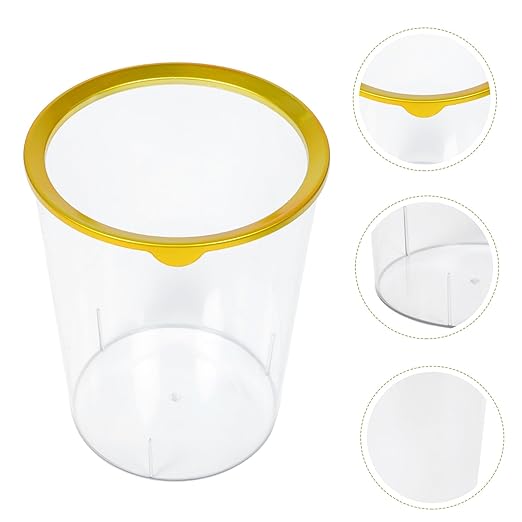 TEHAUX Transparent Round Trash Can Large Capacity Lightweight Desktop Wastebasket for Home Office Compact Impact-Resistant Storage Container with Fashionable Gold Rim