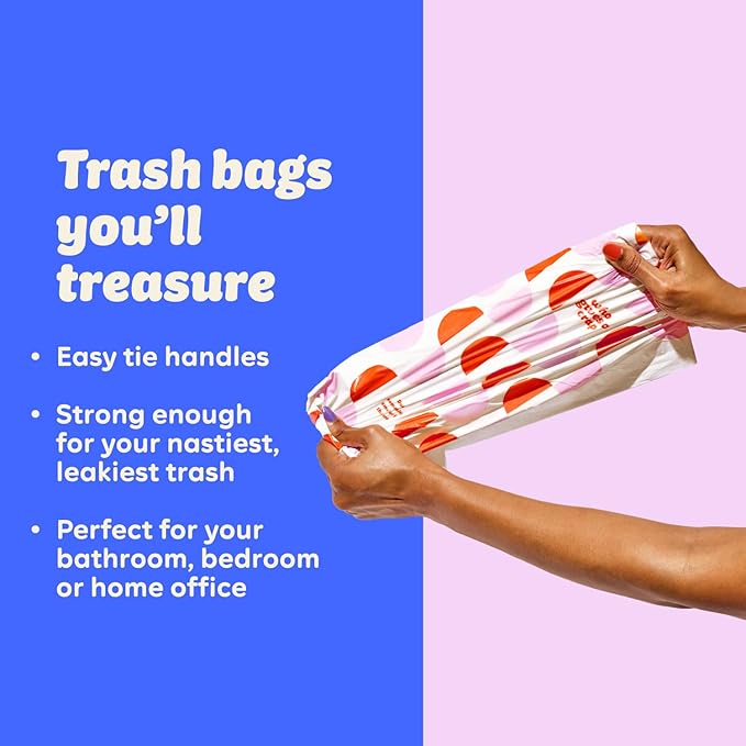 Who Gives a Crap 100% Recycled Small Trash Bags 60 Count 4 Gallon Sustainable Garbage Bags for Kitchen Office or Bathroom Trash Can Designed to Help Resist Leaks and Tears Durable Tie Handles