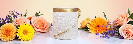 Decorative Trash Can Elegant Resin Carved Waste Basket 8x10 Trash Bin Decor Garbage Can for Office BathroomBedroomLivingroom 8L/2.2Gallon(Gold&ampWhite)