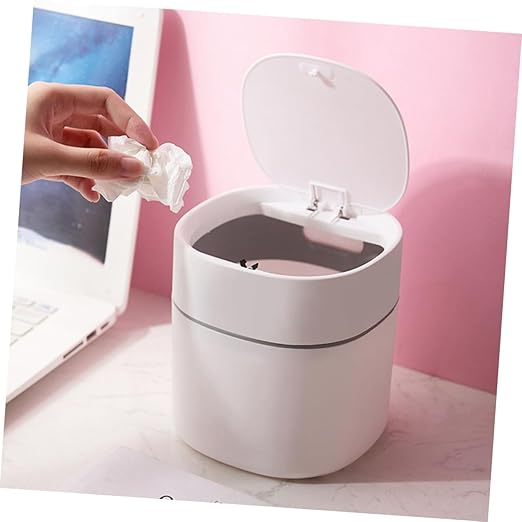 2pcs Modern Portable Desktop Trash Can Lidded Waste Bin for Home Kitchen Office Plastic Wastebasket for Tabletop Use Smooth Surface Easy to Clean