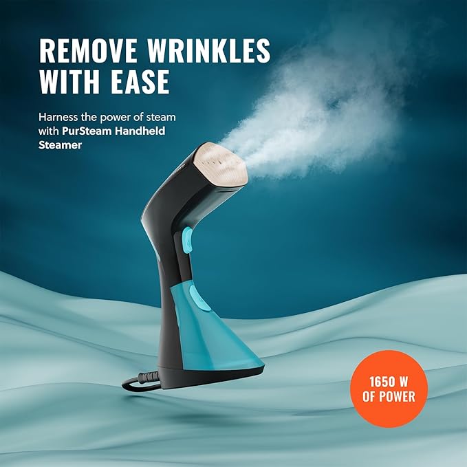 PurSteam Handheld Garment Steamer for Clothes – Powerful Wrinkle Remover with 3 Steam Settings Large Removable Water Tank and Fast Heat-Up – Portable Fabric Steamer for Home &amp Travel (Pack of 2)