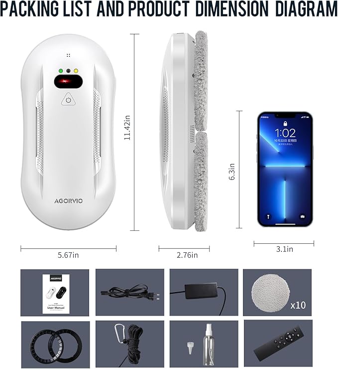 Window Cleaning Robot with Auto Water Spray &amp Smart Navigation Automatic Window Cleaner Robot for Inside/Outside Glass with Triple Safety System Edge Detection and Remote Control