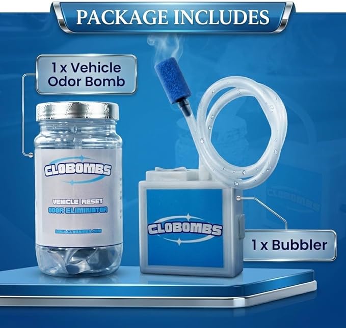 Odor Eliminator for Car Kit - Advanced Chlorine Dioxide Odor Removal Neutralizes Smoke Pet Urine Mildew &amp Skunk Odors in 1 Hour - Includes Bubbler System