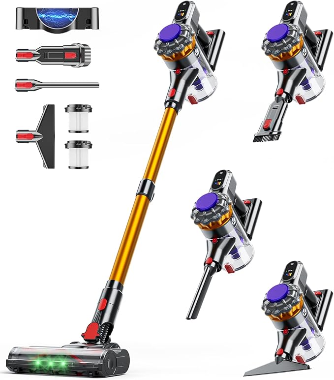 Cordless Vacuum Cleaner 550W 45KPA 65Mins Vacuum Cleaners for Home Stick Vacuum with Self-Standing LED Display &amp Anti-Tangle Wireless Vacumm Lightweight Vacuum for Pet Hair Carpet Floor