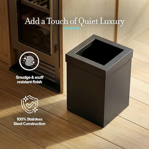 Gatco Small Bathroom Trash Can With Lid Square 3 Gallon Stainless Steel Wastebasket Under Sink Matte Black For Bathroom Bedroom Office (1915)