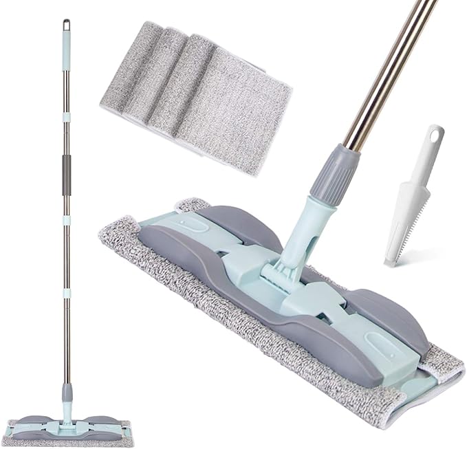 2-in-1 Microfiber Mop for Wet &amp Dry Use 15-Inch with 4 Washable Pads Adjustable Handle for Effortless Deep Cleaning and Floor Protection