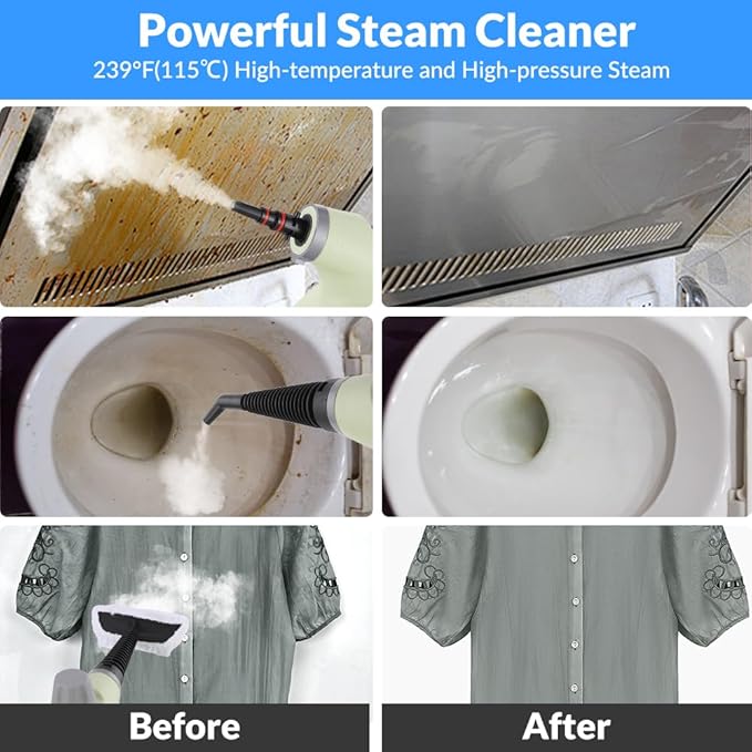 Handheld Pressurized Steam Cleaner with 12 pcs Accessories Portable Steamer for Cleaning Steam Cleaner for Home Use Steamer for Cleaning Car Furniture Floor Upholstery Grout and Tile Green