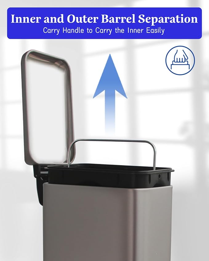 Bathroom Trash Can with Lid5 Liter / 1.3 Gallon Small Trash Can with Removable Liner Soft Close lid &amp Step Pedal Stainless Steel Trash Bin for BathroomBedroomHome Office Kohler Grey