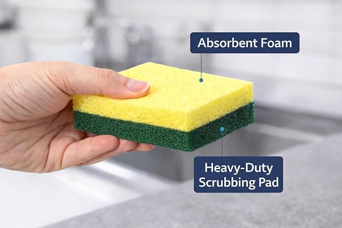 Full Size Dual-Sided Heavy Duty Cleaning Sponges – 40 Pack - Yellow Foam &amp Green Non-Scratch Scrub Pad – Individually Wrapped Commercial Dish &amp Surface Sponges for Kitchen Restaurant &amp Ja