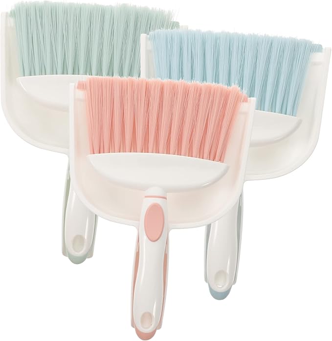 minkissy 3sets Portable Mini Dustpan and Broom Set Compact Household Cleaning Accessory for Adults Durable Plastic Dustpan and Brush for Home and Office Use