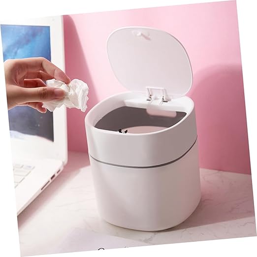 PRETYZOOM 2pcs Mini Countertop Trash Can Portable Small Waste Basket Lid Desk Trash Can for Kitchen Office