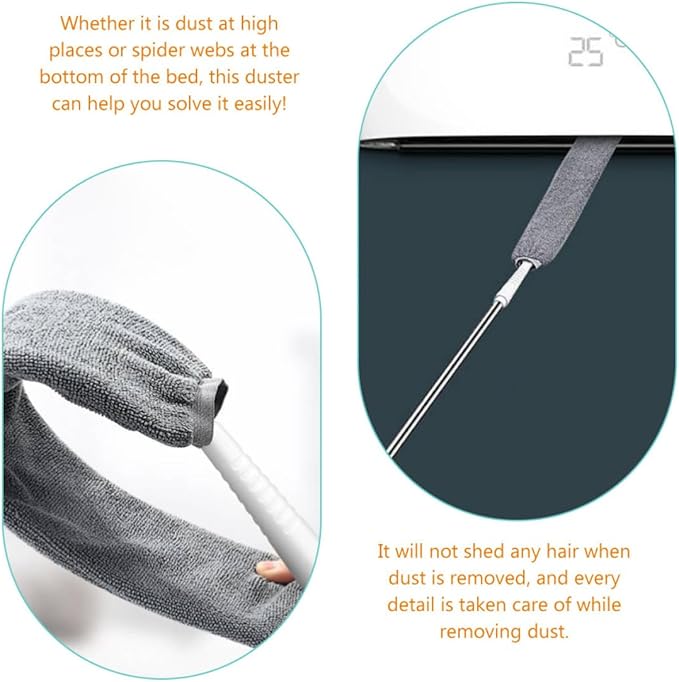 Retractable Microfiber Duster with Telescopic Handle Bendable Gaps Dust Cleaner Under Bed and Furniture Includes 1 Washable Cloth for Home Cleaning