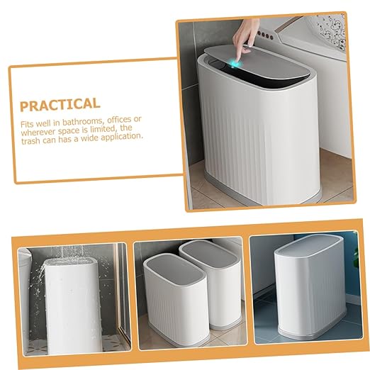 Happyyami Slim Plastic Trash Can Press Lid Small Wastebasket Kitchen Bathroom Garbage Container Bin