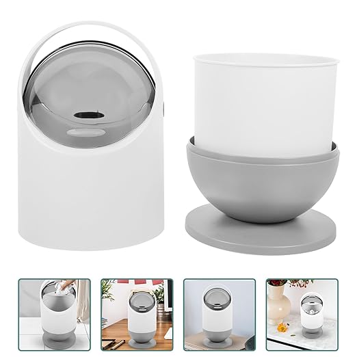 Alipis Mini Desktop Trash Can Swing Lid Handheld Countertop Wastebasket Cute Garbage Bucket Container Waste Bin Decorative Rubbish Bin Small Organizer for Office Bathroom 26.00X13.00X13.00CM Grey