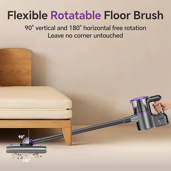 Cordless Vacuum Cleaner Powerful Vacuum Cleaners for Home with Mopping Combo Water Tank Stick Vacuum Cordless Rechargeable Lightweight Vacuum for Hard Floors Carpet Pet Hair Purple