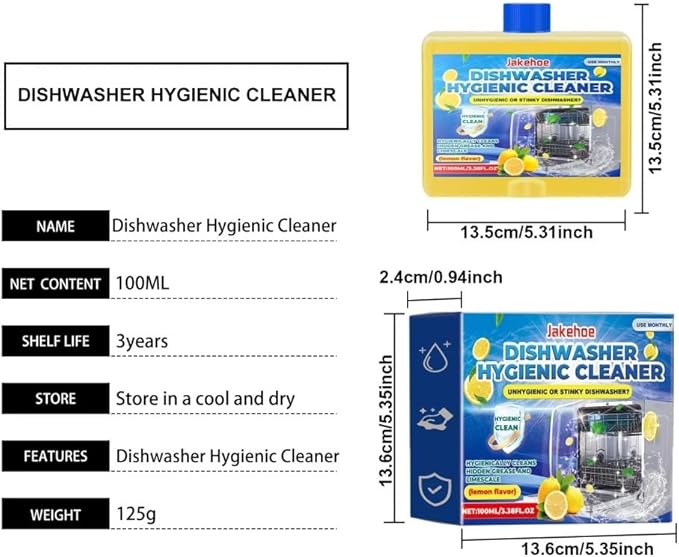 1pcs——3pcs100ml Dishwasher Cleaner &amp Descaler - Lemon Scent Removes Limescale &amp Grease Safe for Dishes Eco-Friendly Formula Compatible with Jakehoe(3pcs)