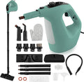 COSTWAY Handheld MultiPurpose Steam Cleaner with 17 Pieces 350ml Large Capacity Steam Mop Continuous Fill water Portable Chemical-Free Steamer for Home Use Floors Windows 1400W Green