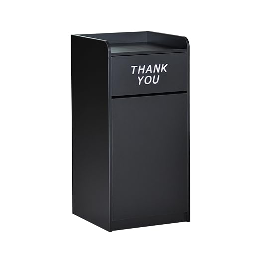 EMMA + OLIVER Sean Laminate Wood Tray-Top Trash Receptacle in Black