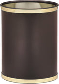 Kraftware Leatherette Wastebasket 14 Brown with Brass