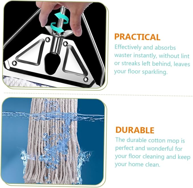 Cotton Floor Cleaning Mop with Long Handle Absorbent Wet Dry Mop for Home Durable Wear Resistant for Hardwood Tile Floors Comfortable Grip