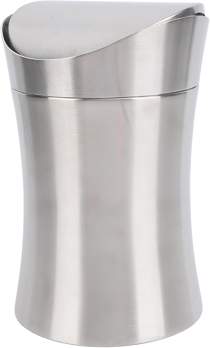 Zerodis Desk Trash Can Wastebaskets Multifunction Tabletop Dustbin Modern Garbage Container Storage Bin with Swing Lid Tiny Waste Basket for Office Home Desk Trash Can Stainless Steel