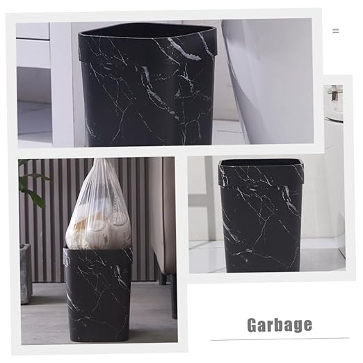 Zerodeko Marbling Waste Bin Small Marble Trash Can Black Marble Waste Baskets Bathroom Black Can Rectangular