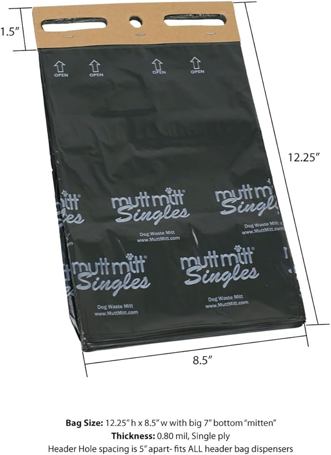 Mutt Mitt® Singles Dog Waste Header Bags - New Listing Same 2000 Bags perfect for 3 Dog Waste Stations - Single-Ply thick bag with a bottom gusset for safer easier pick-up