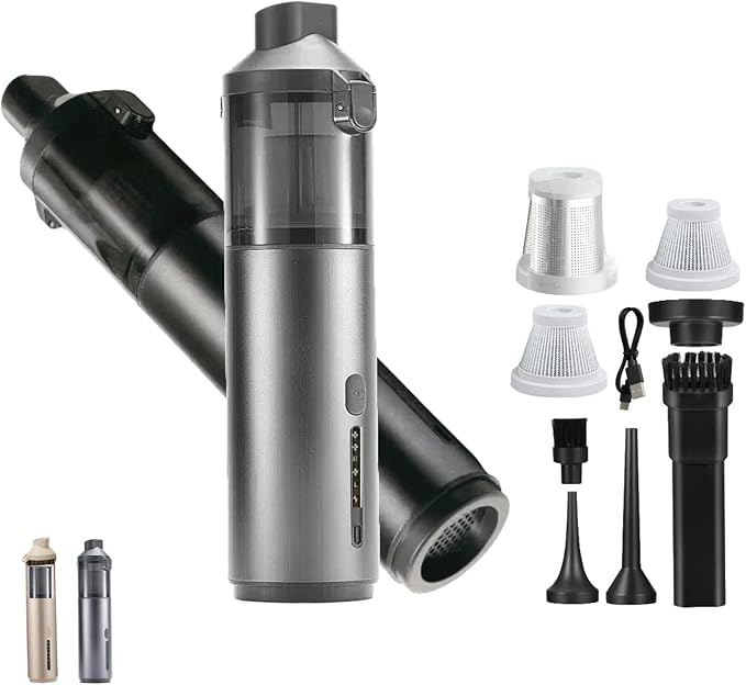 Portable Cordless Car Vacuum Cleaner Suction Power 19000Pa with Brushless Motor Handheld Mini Vacuum Cleaner with Multiple Attachments 3 Suction ModesRechargeable (Black)