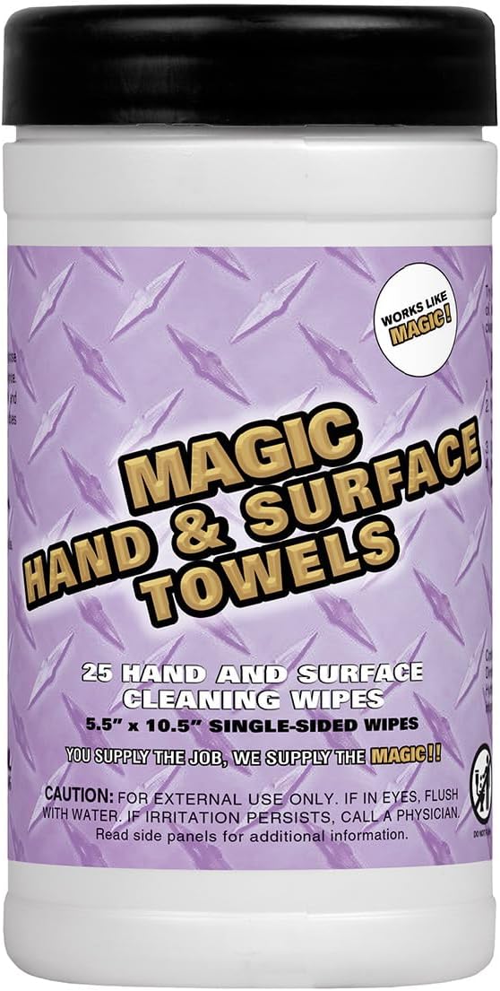 Magic Heavy Duty Cleaning Wipes - Single Sided Hand &amp Surface Shop Towels | Professional-grade Cleaning | Waterless | Moisturizing | Cleans Grease Oil Dirt &amp more (3 Pack | 75 Sheets Total)