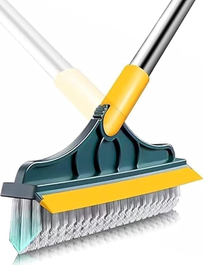 Bathroom Cleaning Brush with Wiper 2 in 1 Tiles Cleaning Brush with Long Handle 120° Rotate Bathroom Floor Floor Scrub Bathroom Brush Home (Yellow)