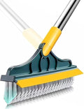 Bathroom Cleaning Brush with Wiper 2 in 1 Tiles Cleaning Brush with Long Handle 120° Rotate Bathroom Floor Floor Scrub Bathroom Brush Home (Yellow)