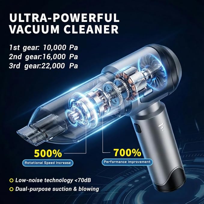 Handheld Vacuum Cleaner 22000Pa Powerful Car Vacuum Cleaner Cordless Mini Vacuum Lightweight Air Duster Portable Rechargeable Vacuum for Car Home Kitchen