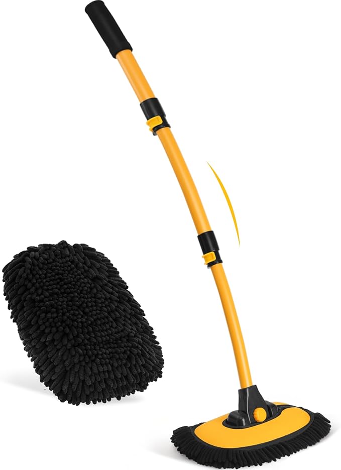 Ordenado 15°Curved Car Wash Brush with Long Handle 43 Car Cleaning Brush with Extension Pole Microfiber RV Wash Mop Scratch-Free Exterior Washer Mop for Washing Roof Truck Camper SUV Caravan Boat