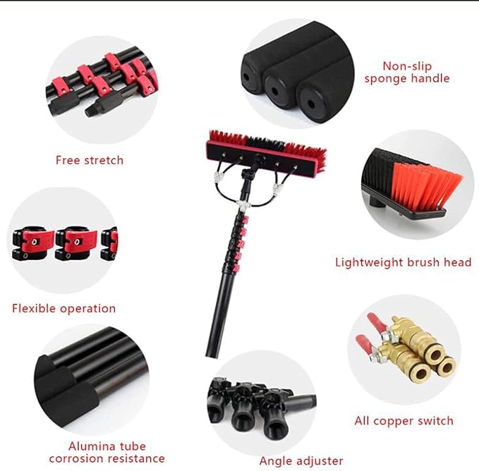 Telescopic Length 3.6m 4 Sections of Water-Passing Brush High-Altitude Cleaning Glass-Cleaning Solar Panel Window Cleaning Pole Water Fed Pole Kit