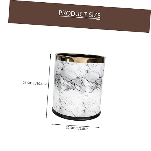 Marbling Wastebasket Plastic Trash Bin Round Lidless Non Slip Base for Bathroom Kitchen Bedroom Office Home Use