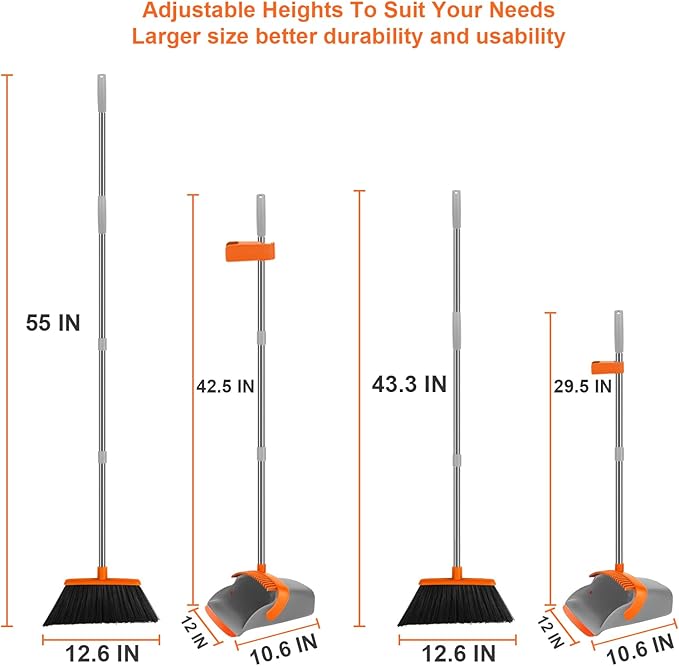 Broom and Dustpan Set Large Broom with Dustpan Combo Set 55 Long Handle Heavy Duty Industrial Dust pan Set for Classroom Lobby Home