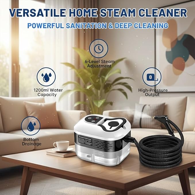 Handheld Steam Cleaner – Cordless Fast 10‑Second Heat Up 6 Adjustable Steam Levels Multi-Surface Cleaning for Kitchen Bathroom Floors Windows Upholstery &amp Car Interior (White)