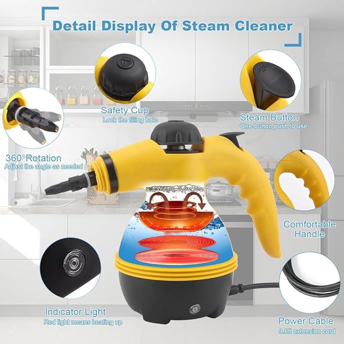Handheld Steam Cleaner Multipurpose Portable Pressurized Steam Cleaner for Couch Clothes Mattress Car Seats Kitchen US Plug