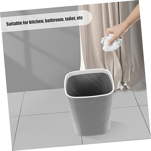 Small Trash Can with Press Ring Design Plastic Garbage Container Bin for Home Office Kitchen Bathroom Secure Bag Placement Easy to Clean Compact Grey Wastebasket for Living and